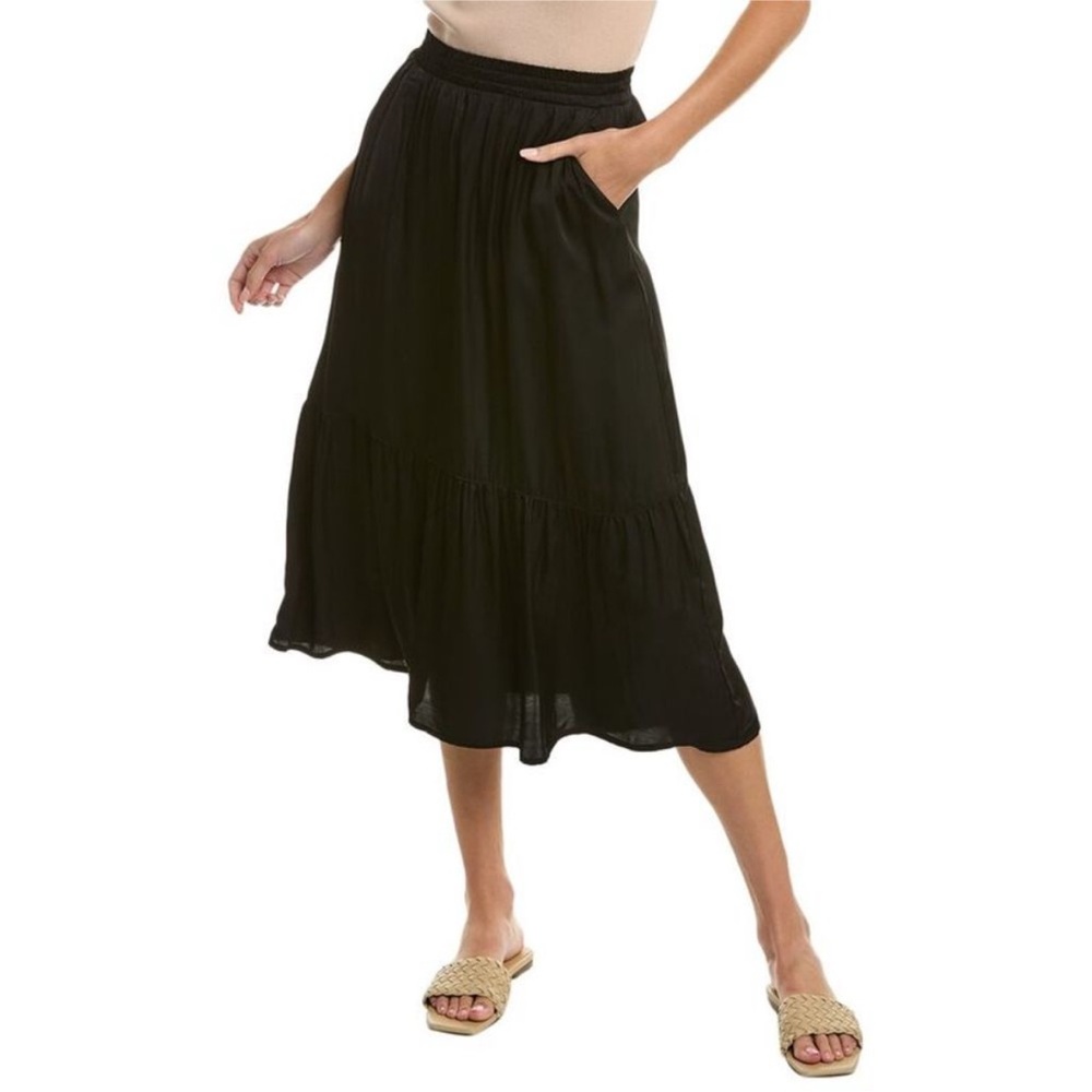 Nation LTD Alba Tiered Midi Skirt Black Satin Size Medium - Picture 2 of 9